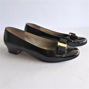 Salvatore Ferragamo Vera Black Patent Bow Flats